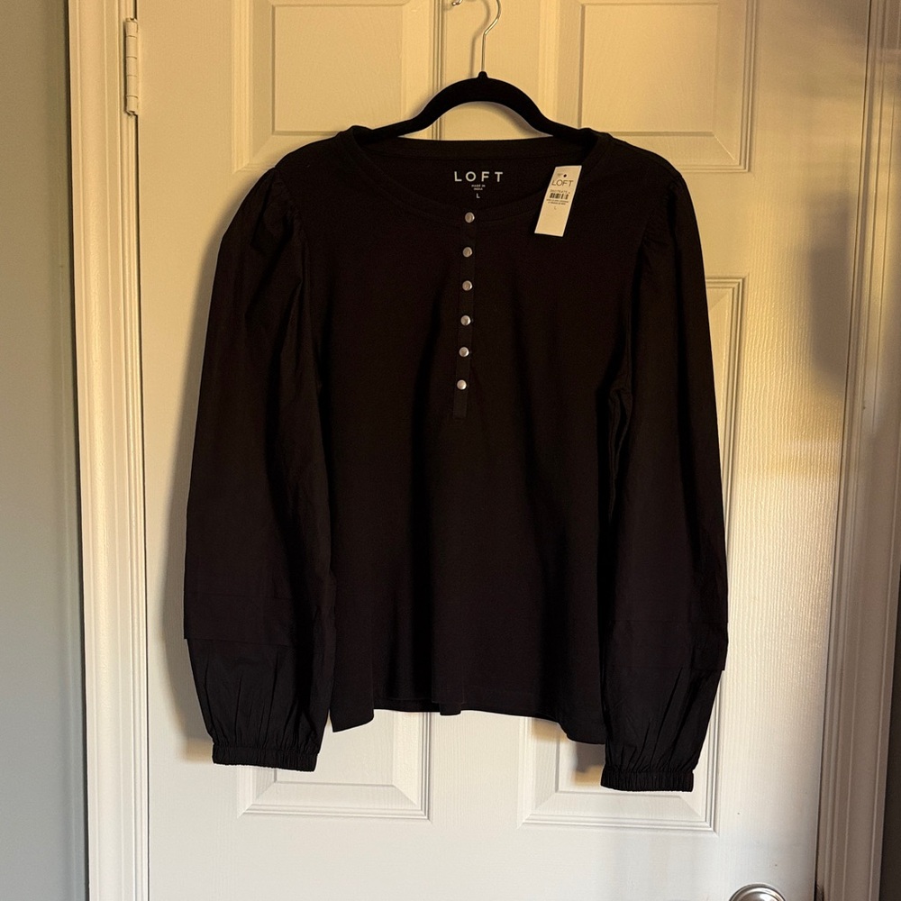 LOFT Black Button-Up Blouse